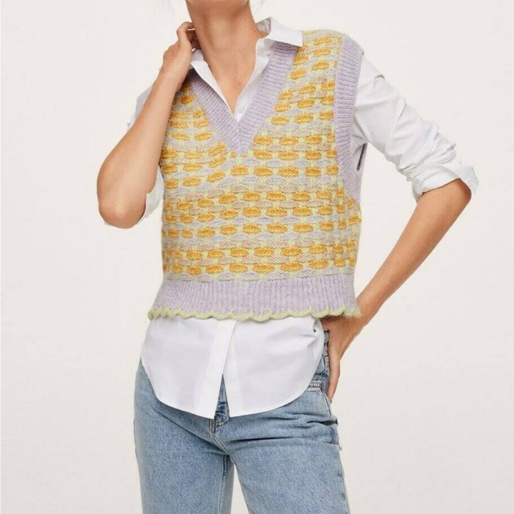 Mango Multicolored Knit Sweater Vest Small